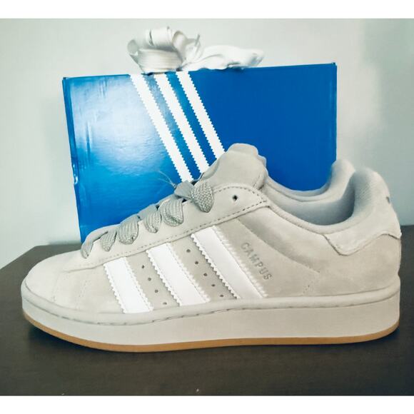 Iconic Adidas Original Campus 3-Stripes Lace Up Sneakers Gray / White Mens 8.5 - Picture 4 of 11